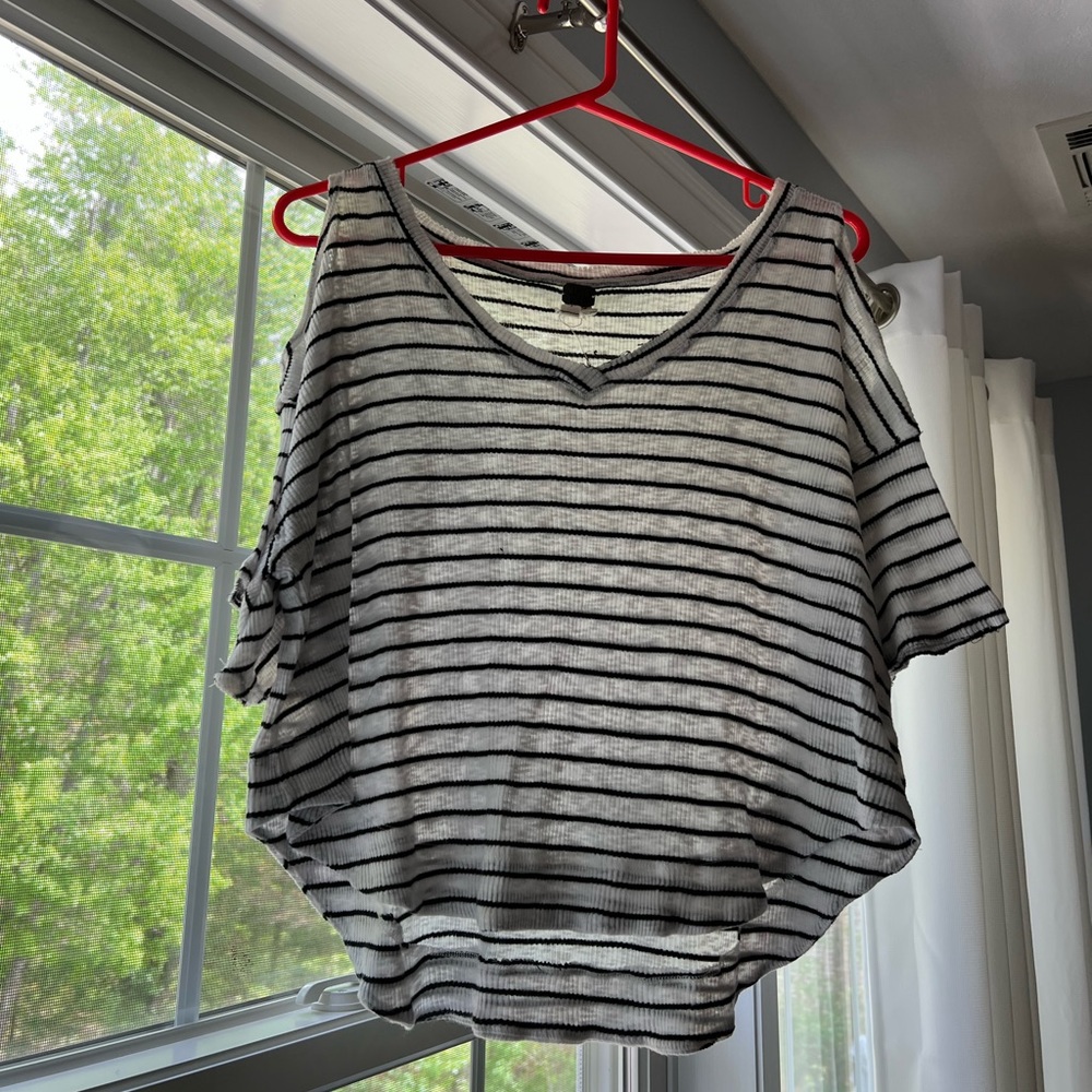 Free People Striped Black and White Tee